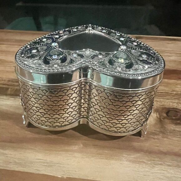 Things Remembered Swarovski Crystals Heart Shape Mirror Jewelry Trinket Box - Picture 4 of 9